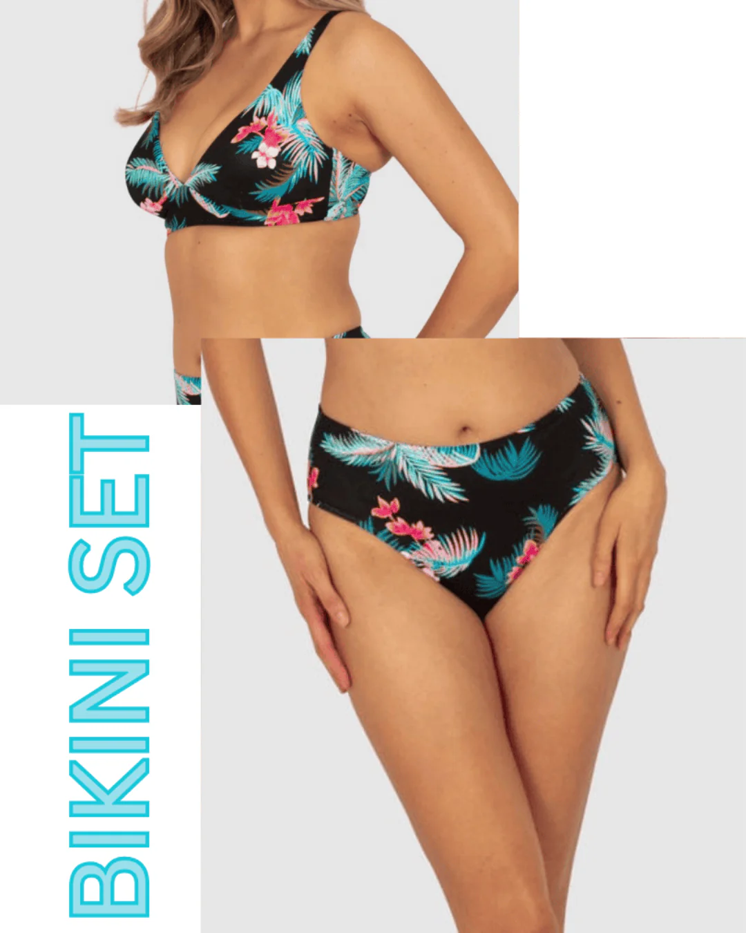 Baku Amalfi Long Line Bra & Mid Pant Bikini Set - Black