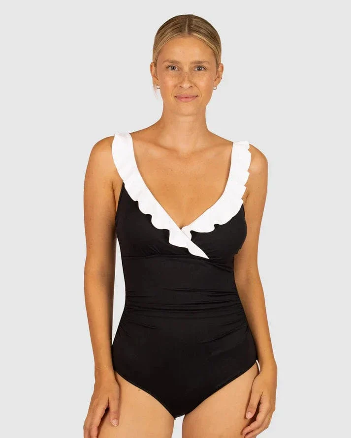 Baku Chloro E.F Cup Frill One Piece Swimsuit - Black /White