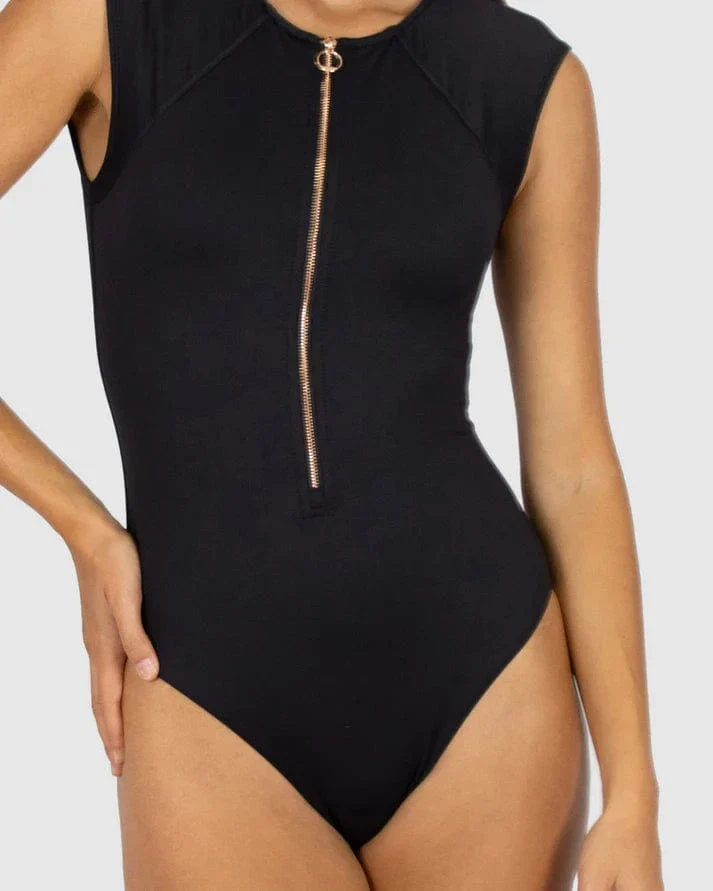 Baku Chloro Resist Cap Sleeve Surf Suit - Black - Image 4