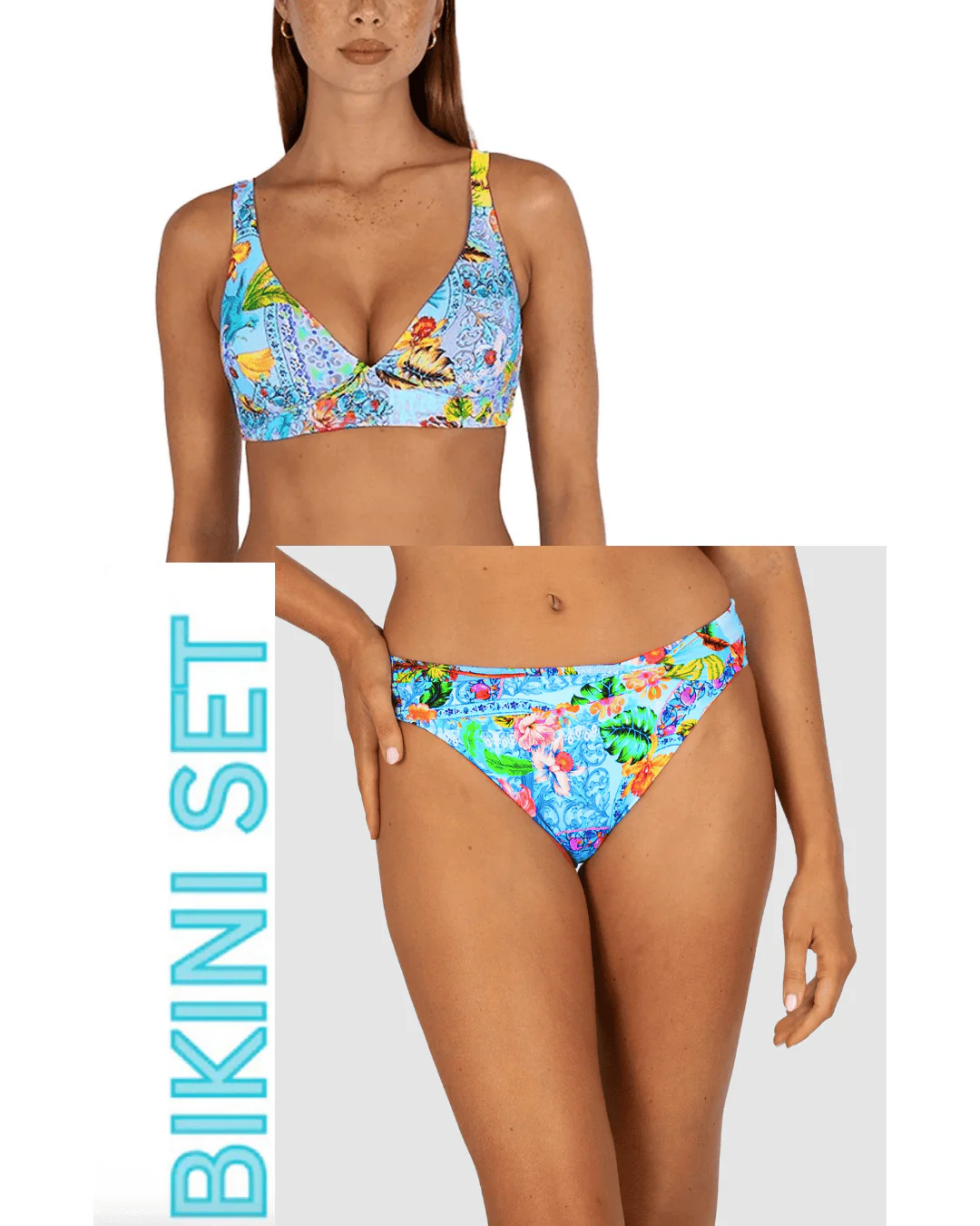 Baku Sardinia C-D Longline Bikini Bra Top & Twist Band Regular Bikini Bottom - Ocean