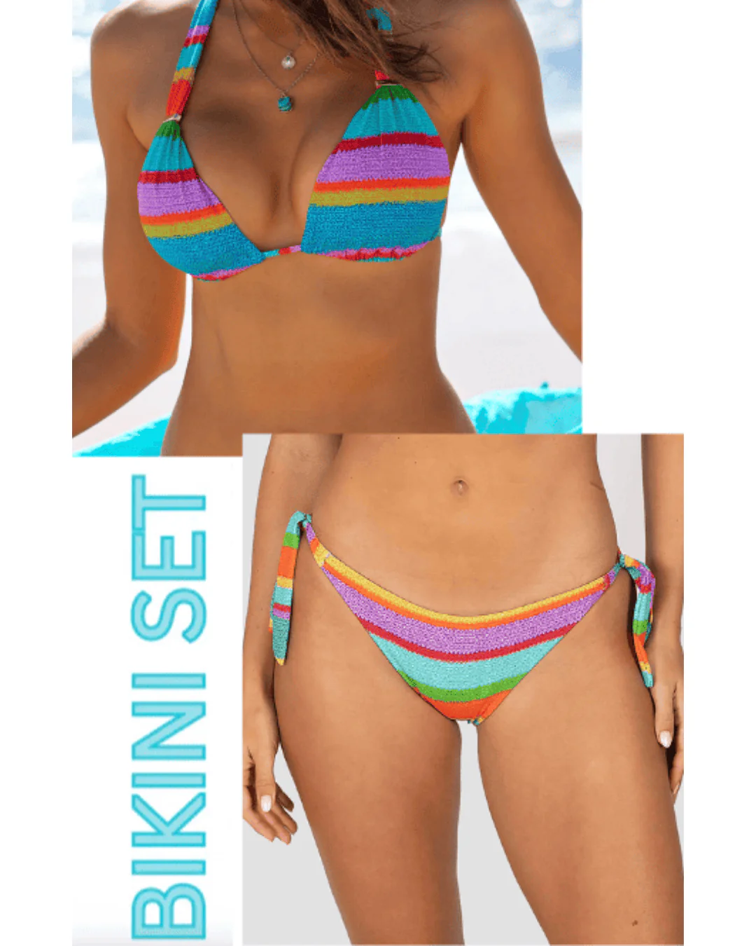 Baku Trinidad Tri Bikini Top & Hipster Tie Side Bikini Set - Multi
