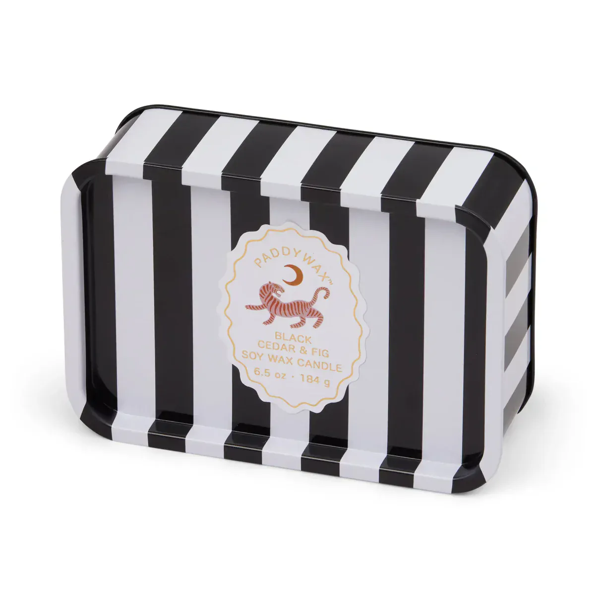 Adopo 6.5 oz Printed Tin Tiger Candle - Black Cedar & Fig