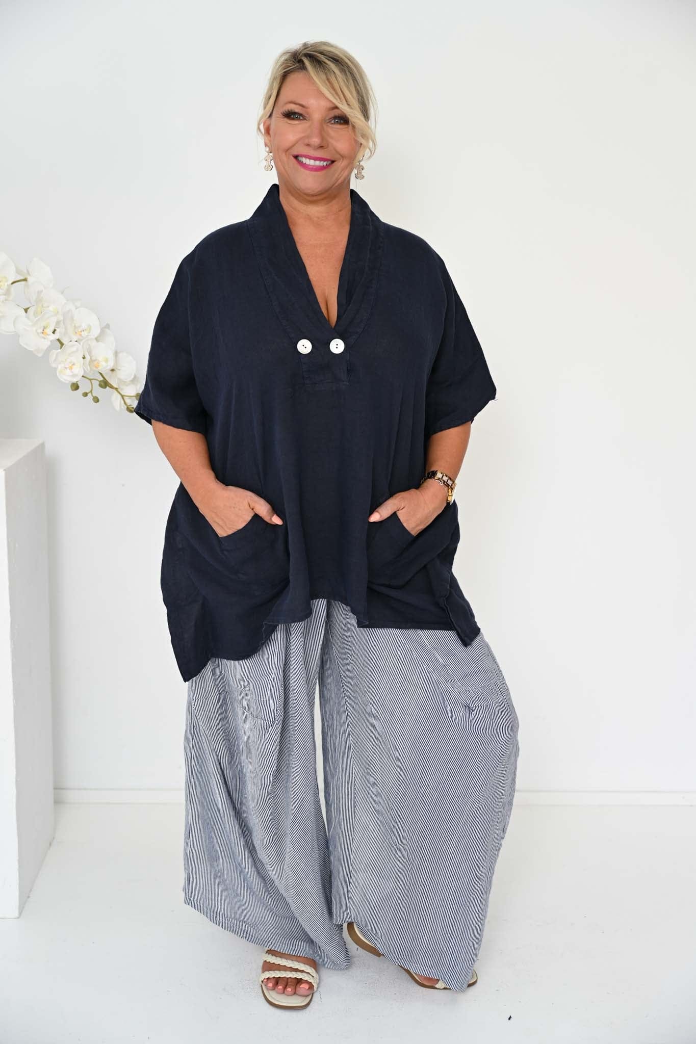 Donna Donna Alicia Pant - Navy Pinstripe