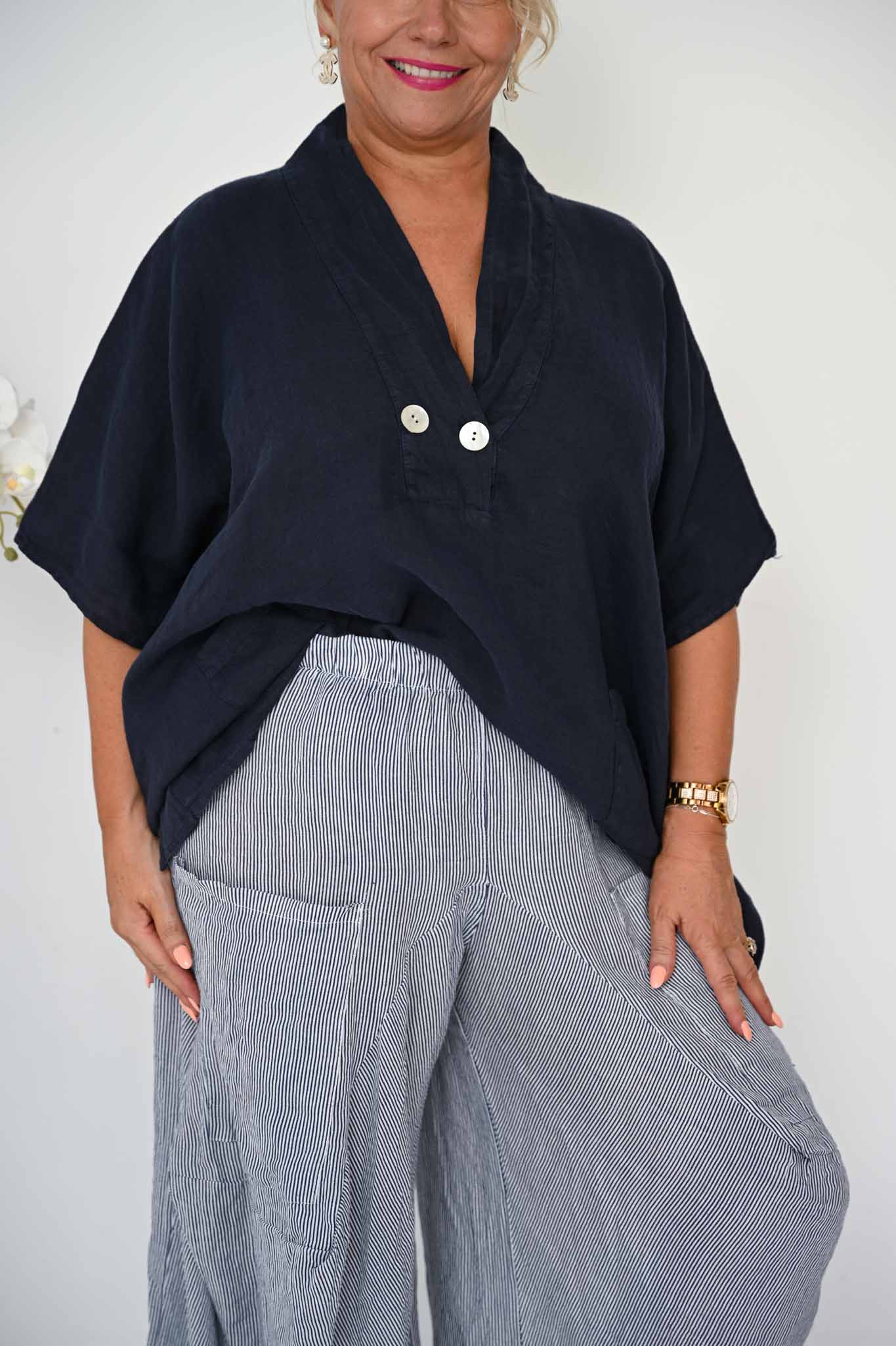 Donna Donna Alicia Pant - Navy Pinstripe - Image 4