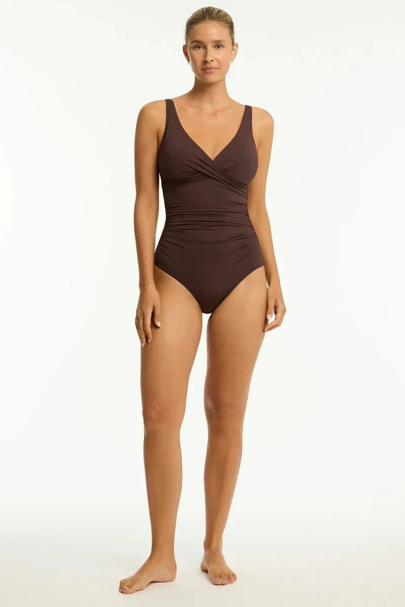 Sea Level Essentials Edit Cross Front Multifit One Piece - Cocoa