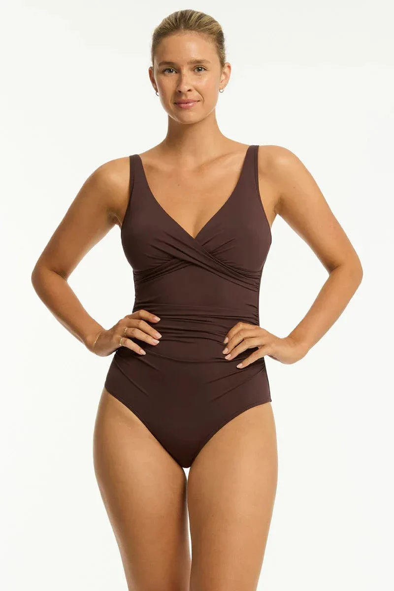 Sea Level Essentials Edit Cross Front Multifit One Piece - Cocoa - Image 4