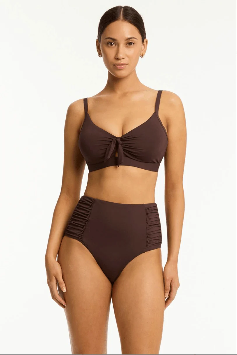Sea Level Essentials Edit High Waist Gathered Side Pant - Cocoa - Image 2