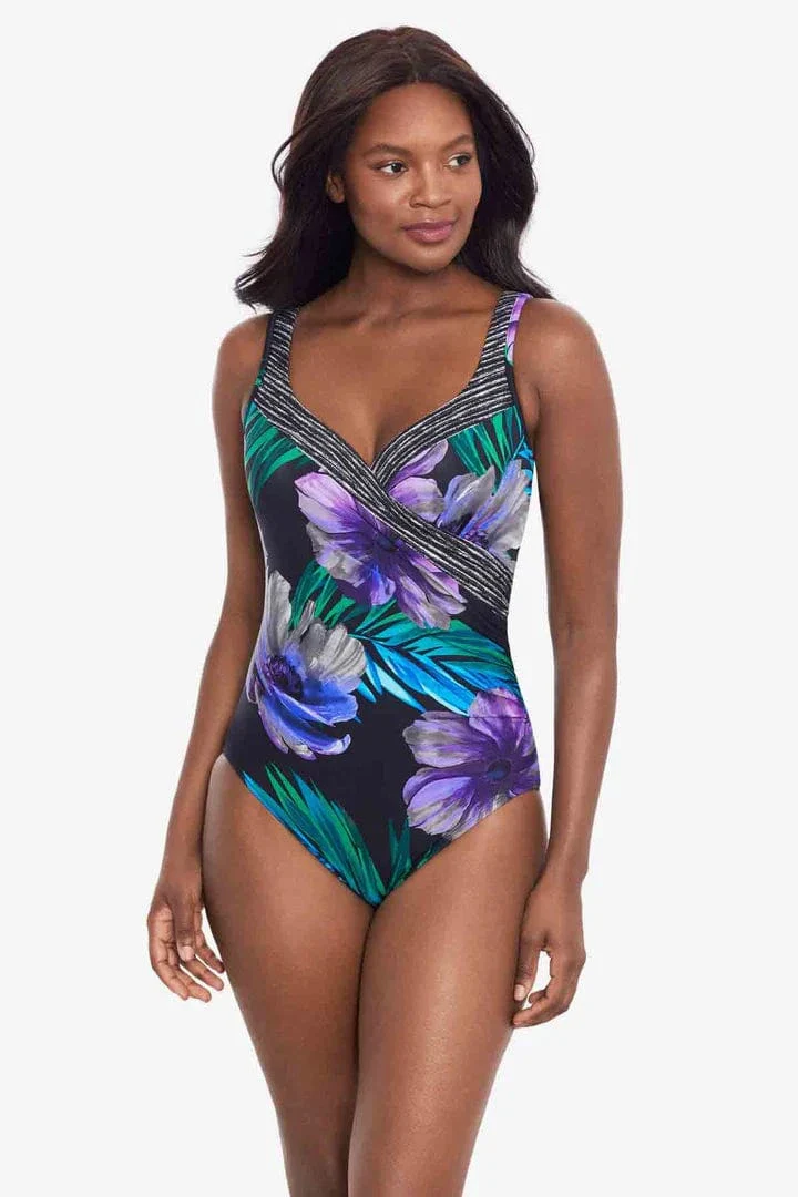 Its A Wrap Underwire Tummy Control Swimsuit In Flora Aura - Black Multi - Image 2