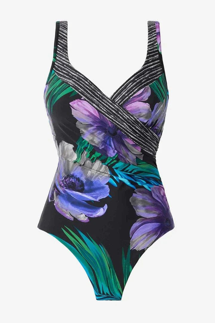 Its A Wrap Underwire Tummy Control Swimsuit In Flora Aura - Black Multi - Image 5