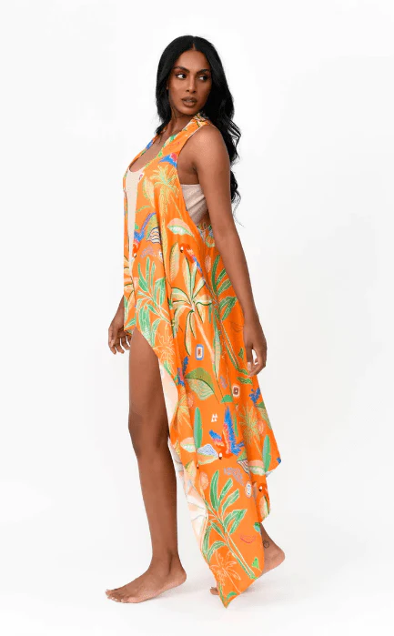 Freya Duster Vest Tropical Print - Orange - Image 2