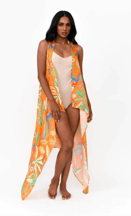 Freya Duster Vest Tropical Print - Orange - Image 5
