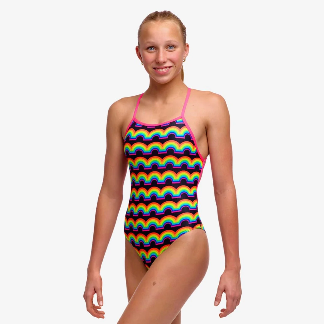 Funkita Girl's Strapped In One Piece - Rainbowie