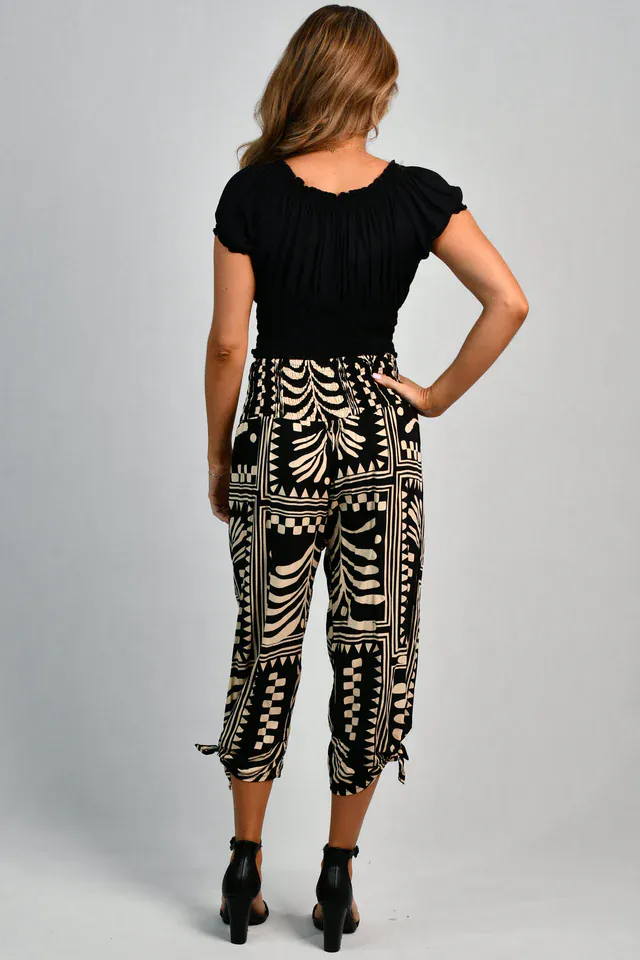 Go Girl 3/4 Rouched Tie Pants - Tribal Artisan Black - Image 2