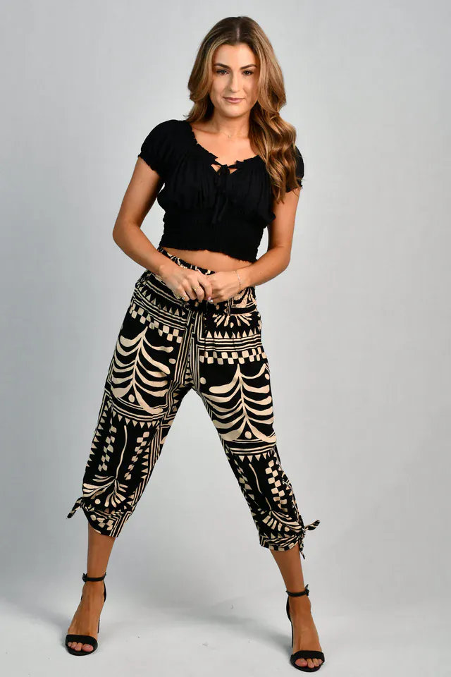 Go Girl 3/4 Rouched Tie Pants - Tribal Artisan Black - Image 4