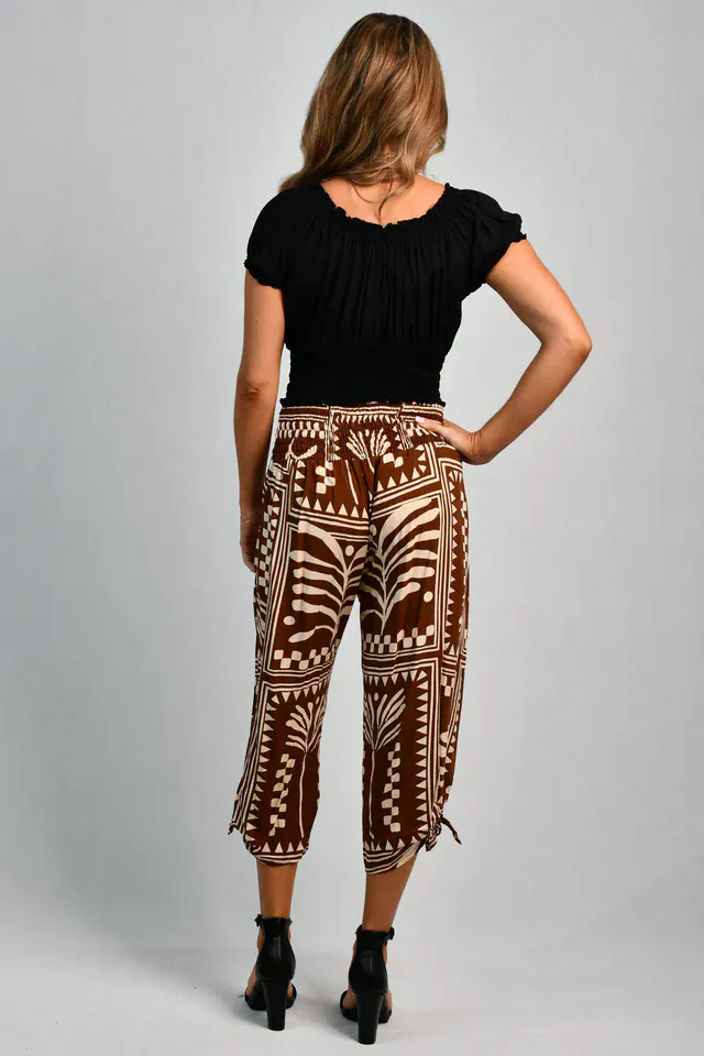 Go Girl 3/4 Rouched Tie Pants - Tribal Artisan Brown - Image 2