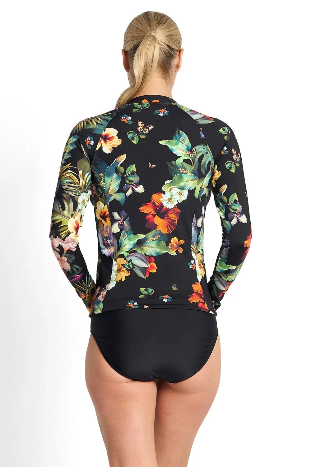 Jantzen Hibiscus Long Sleeve Mastectomy Rashie - Black - Image 2