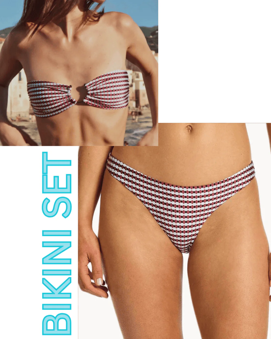 Jets Zarla Geo Bandeau Top & Hipster Pant Bikini Set - Ruby