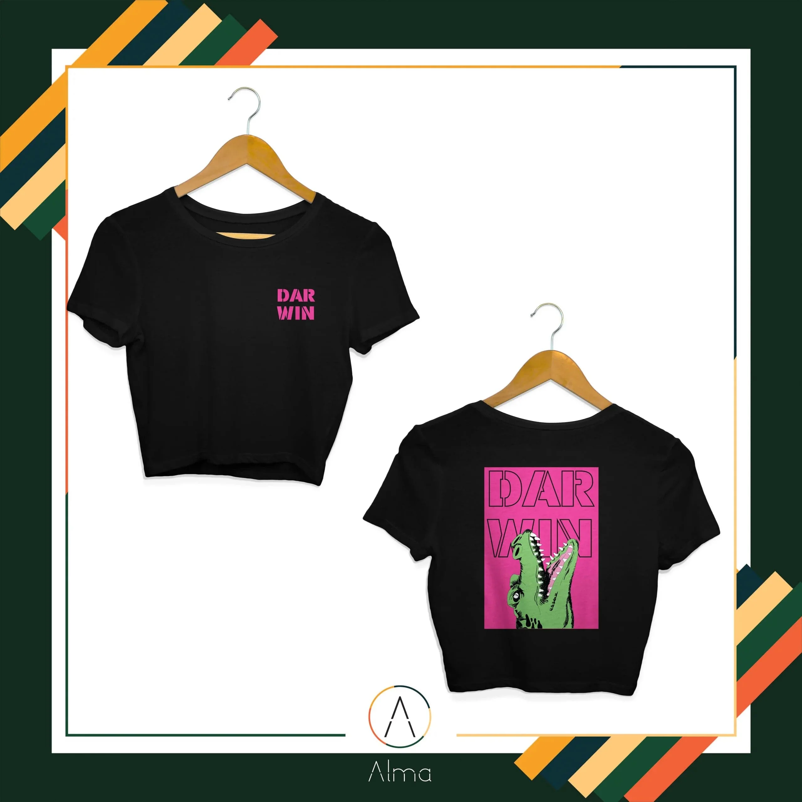 Jumping Crocodile Black Crop Top - Image 3