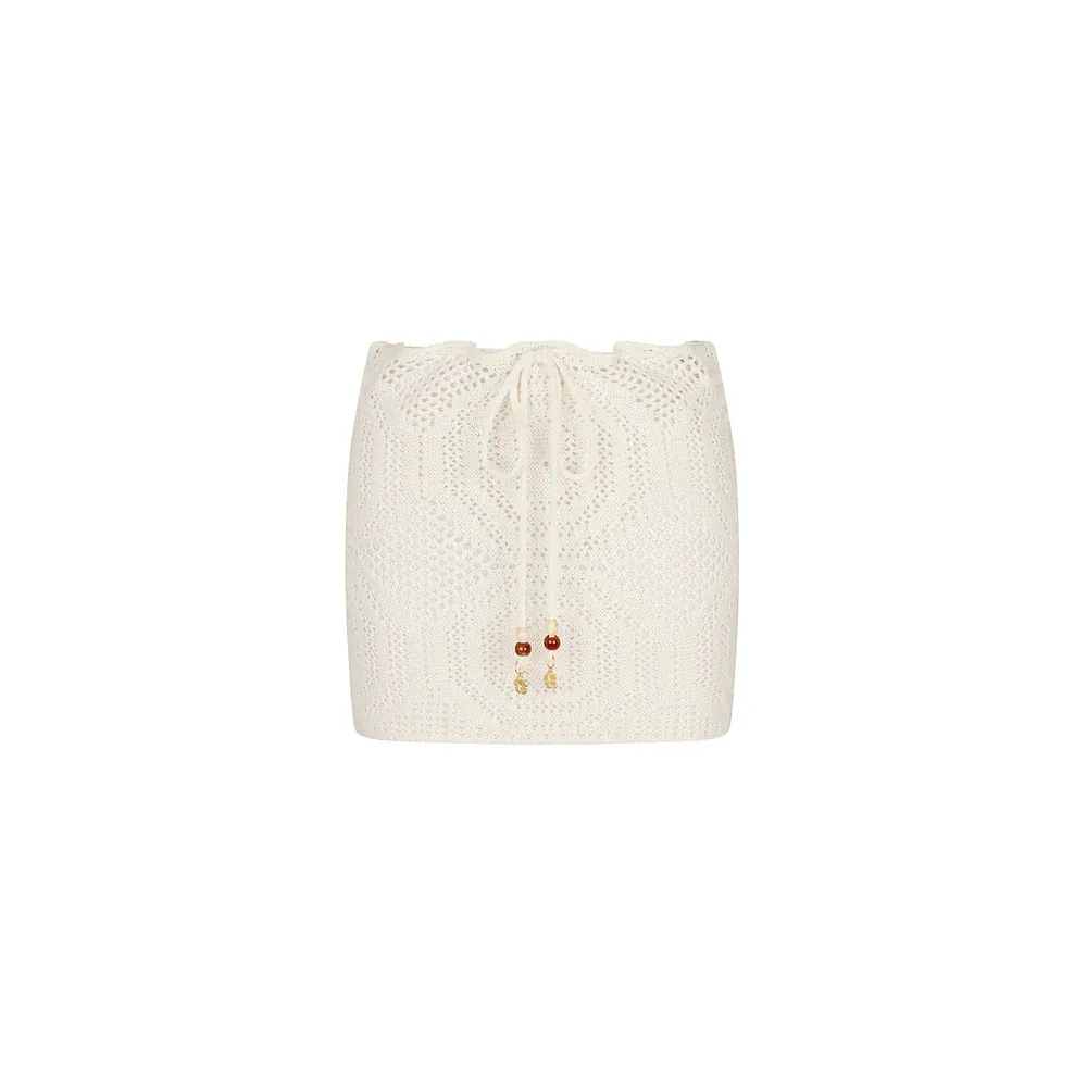 Kulani Kinis Whipped White Crochet Lace Knit Mini Skirt - Image 3