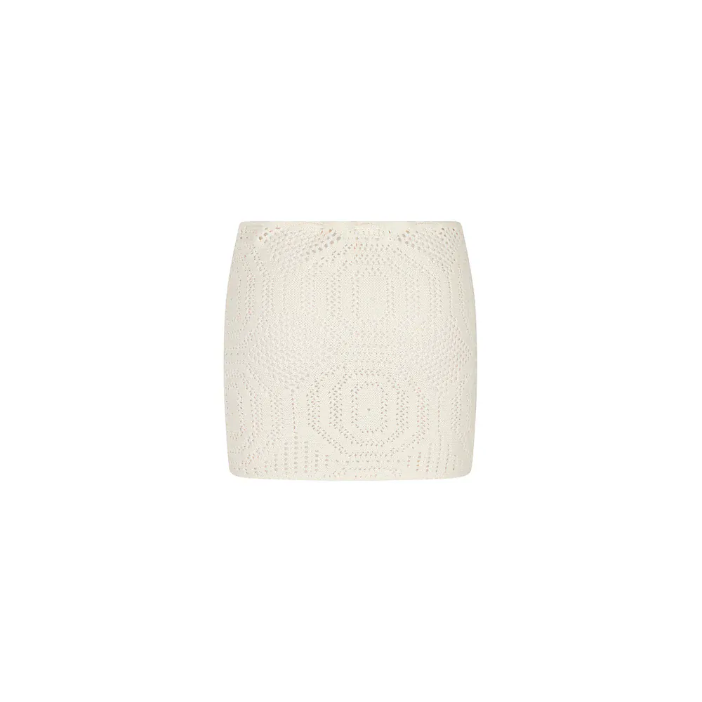 Kulani Kinis Whipped White Crochet Lace Knit Mini Skirt - Image 4