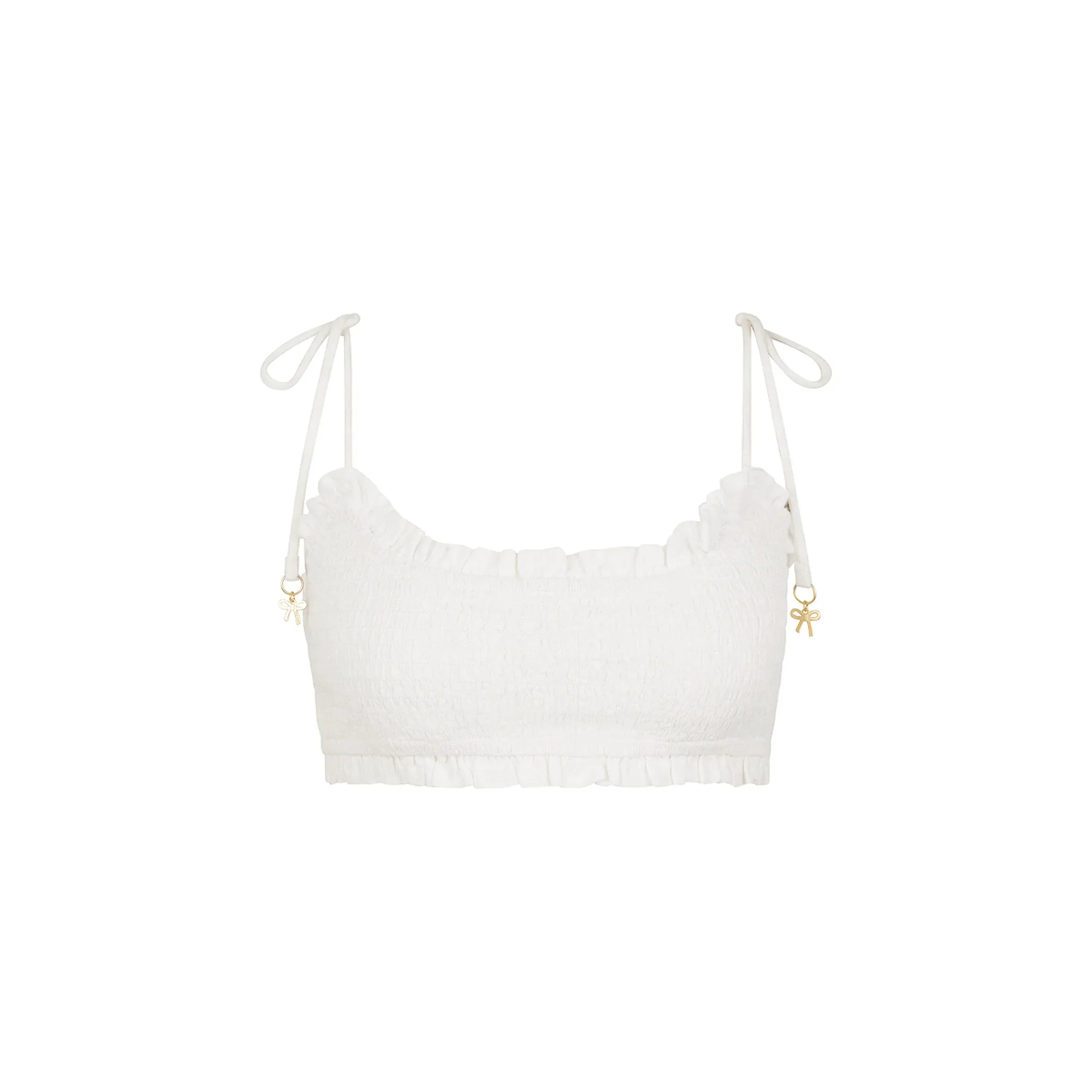 Kulani Kinis Ruffle Shirred Tie Crop - White - Image 2