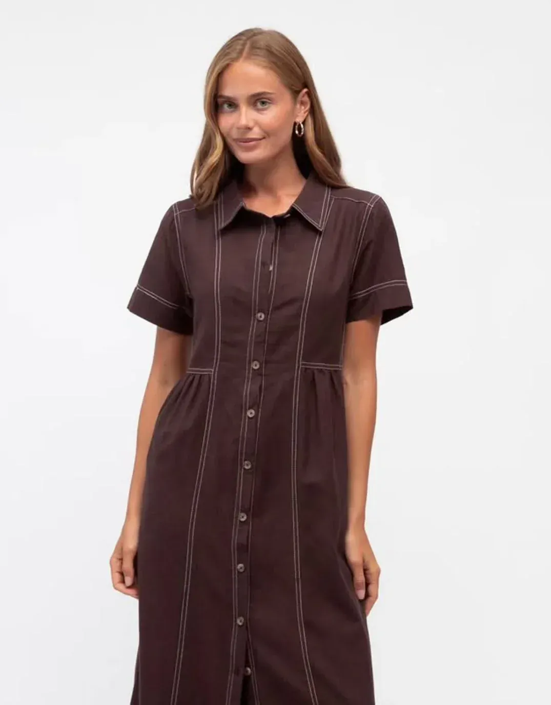 Label Of Love Contrast Stitch Midi Dress - Chocolate - Image 2