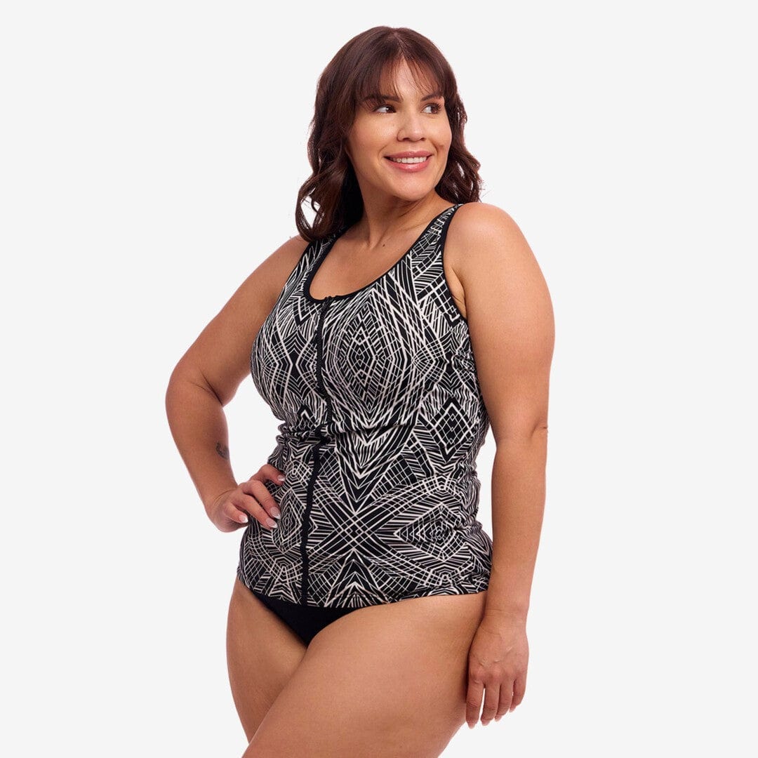Funkita Ladies Zip Front Tankini Top - Space Signals