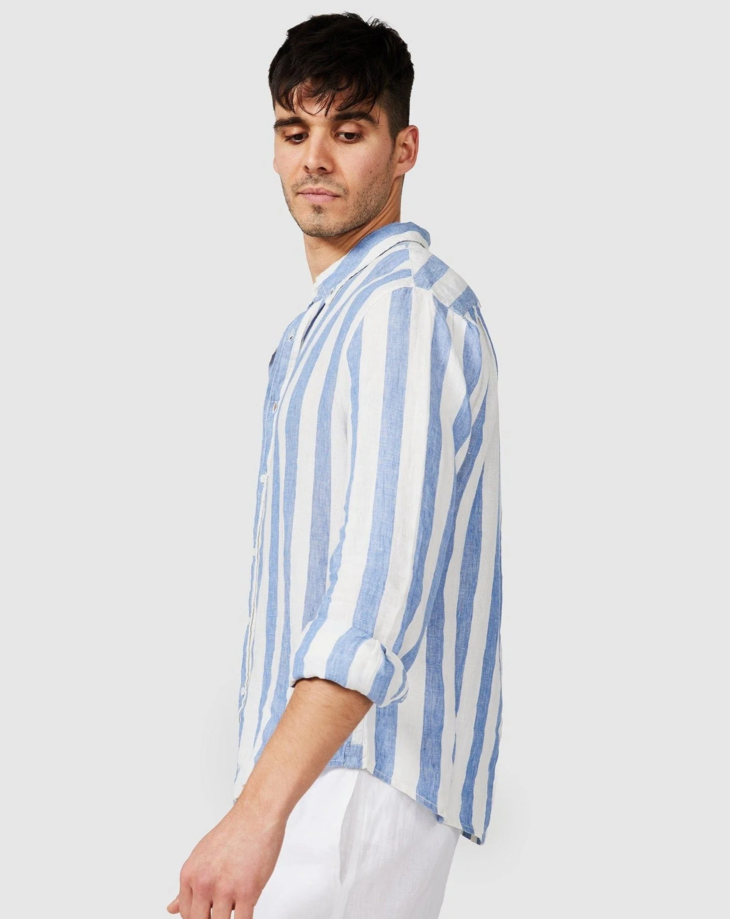 Linen Long Sleeve Shirt - Blue Stripe - Image 3