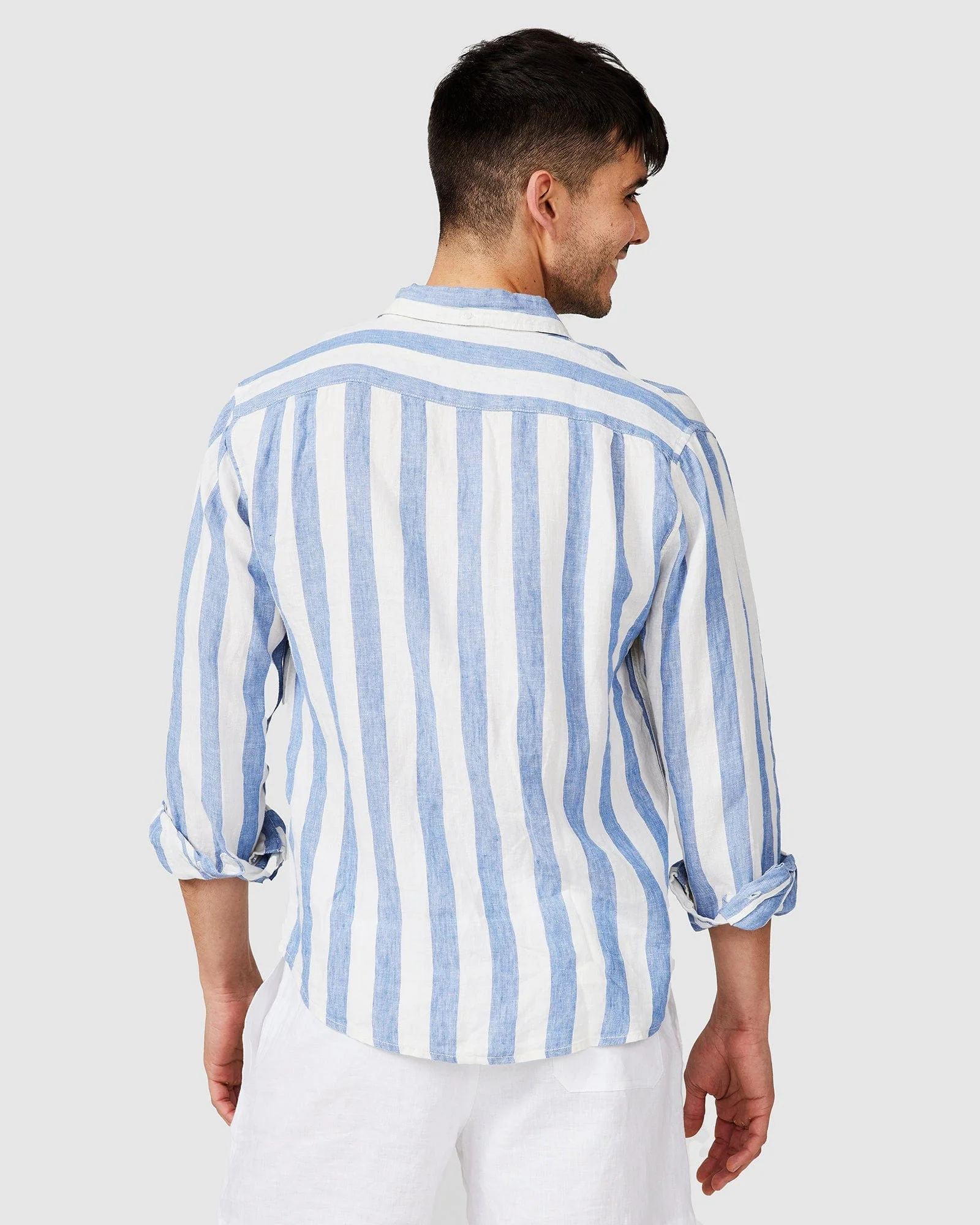 Linen Long Sleeve Shirt - Blue Stripe - Image 4