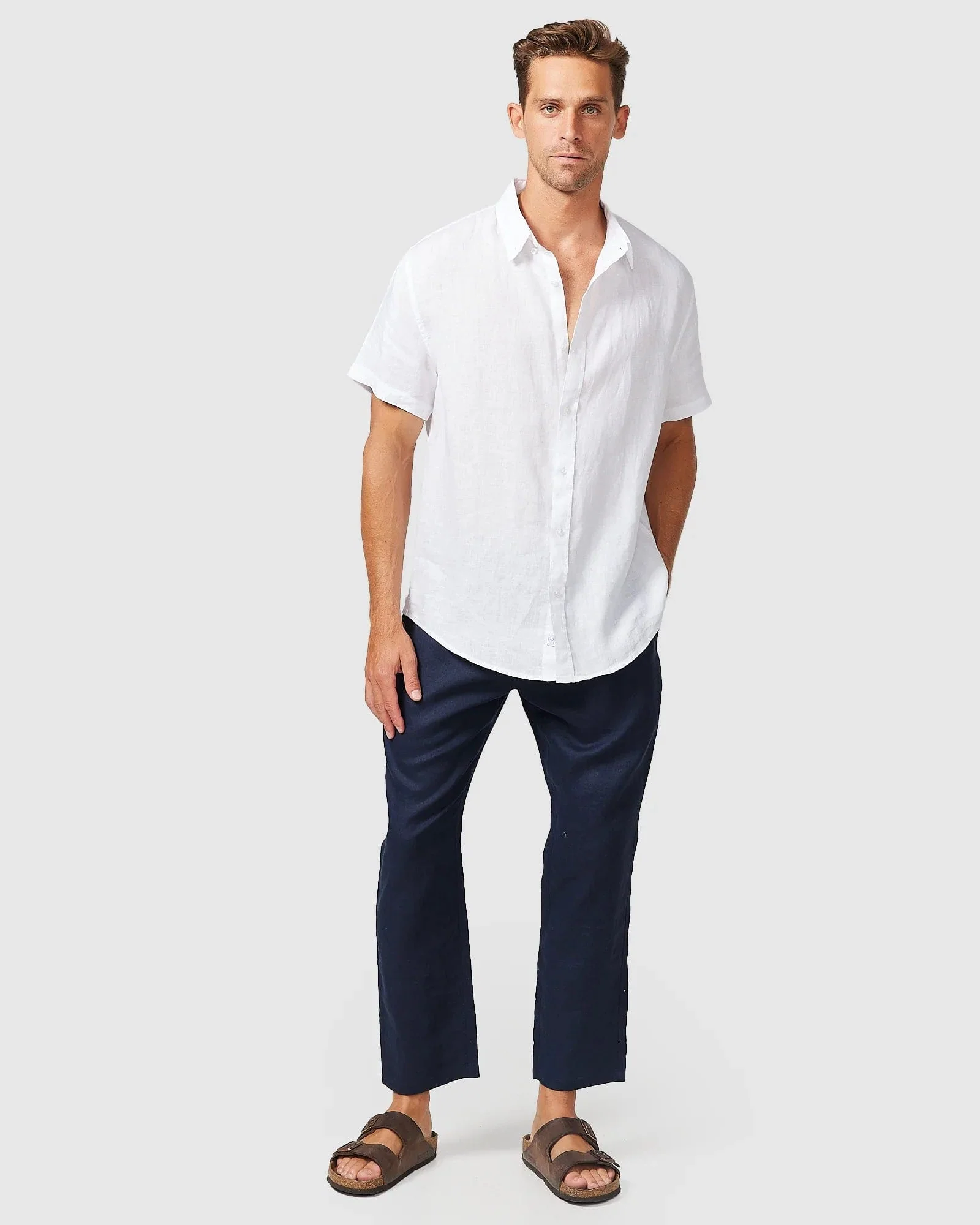Linen Short Sleeve Shirt - White - Image 2