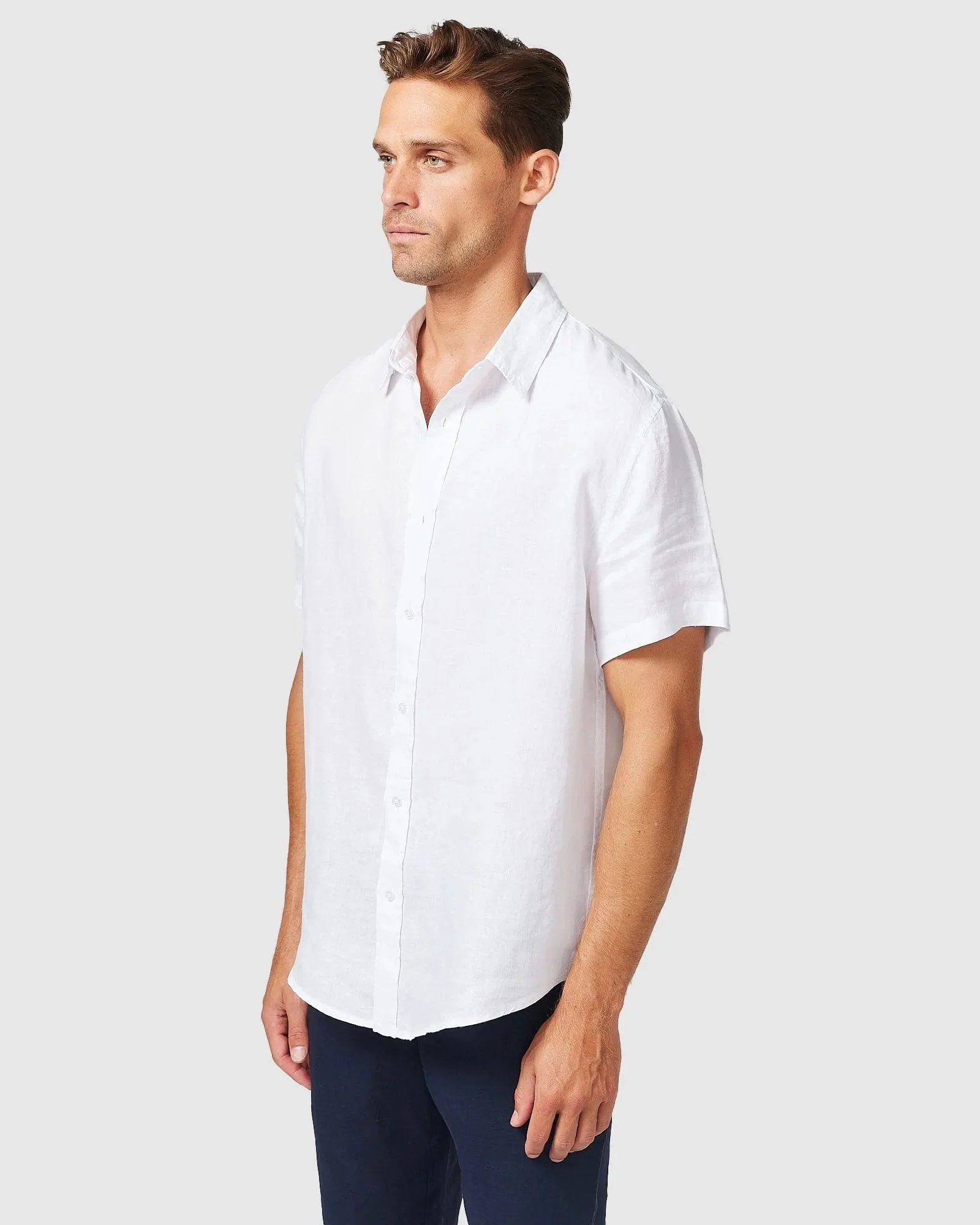 Linen Short Sleeve Shirt - White - Image 3
