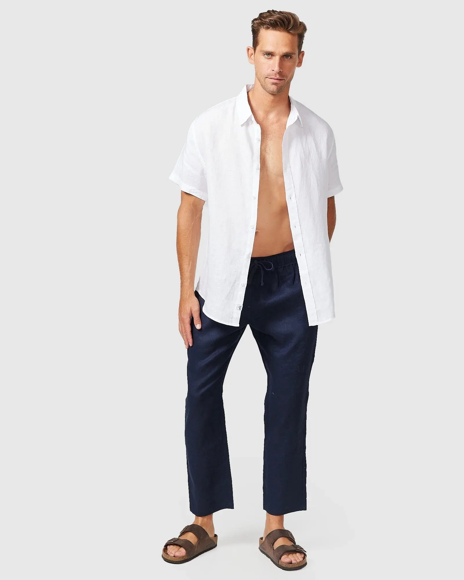 Linen Short Sleeve Shirt - White - Image 4
