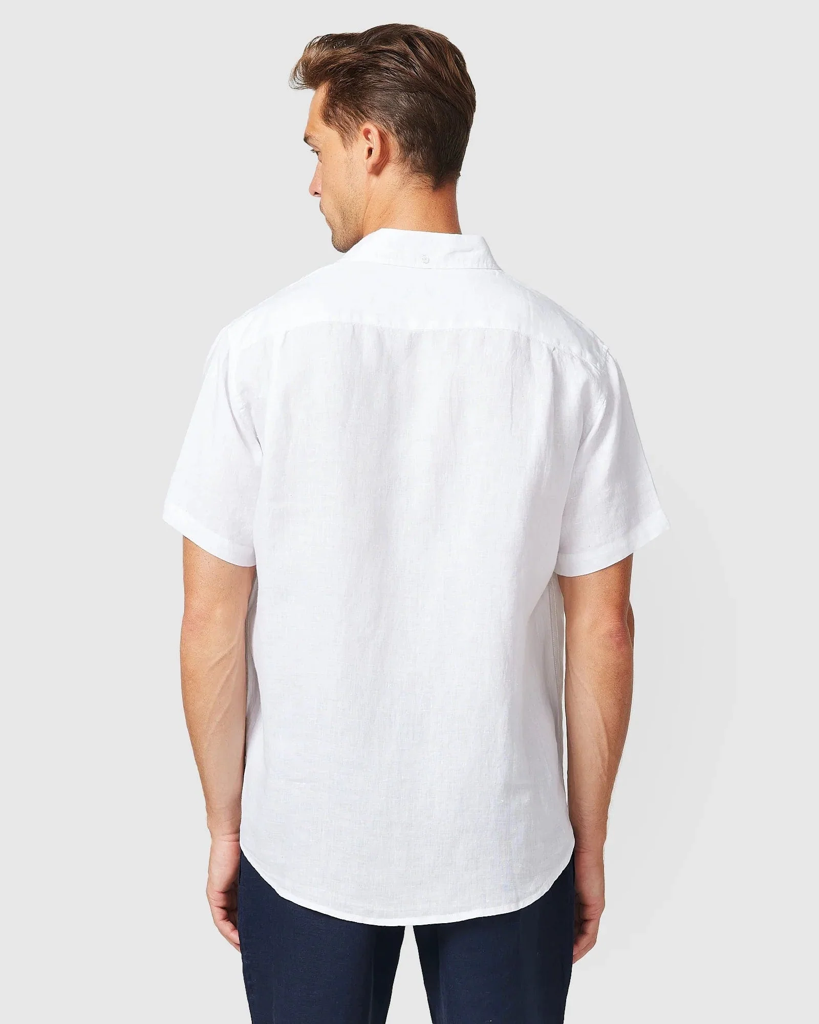 Linen Short Sleeve Shirt - White - Image 6
