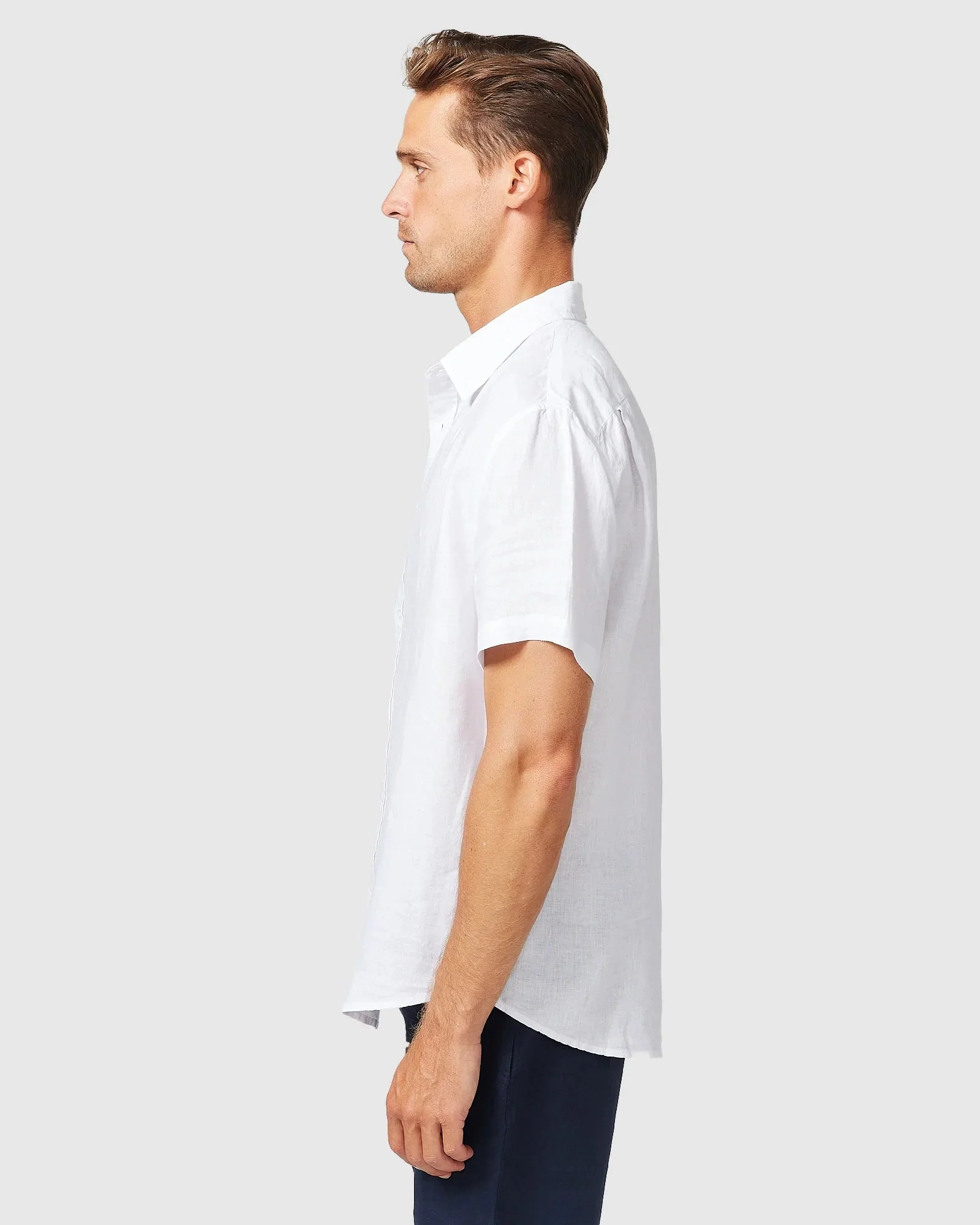 Linen Short Sleeve Shirt - White - Image 7