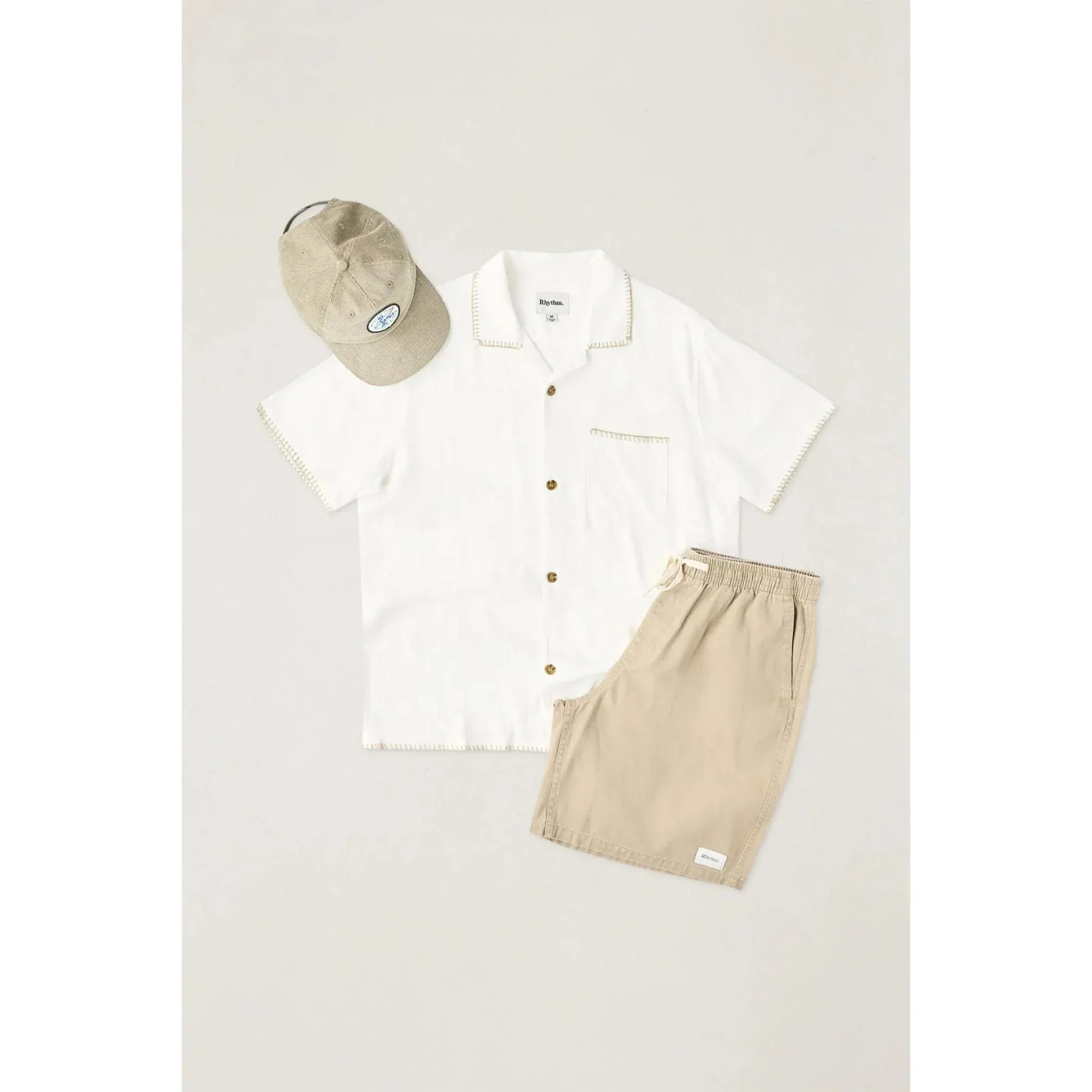Rhythm Linen Whip Stitch Short Sleeved Shirt - Vintage White - Image 6