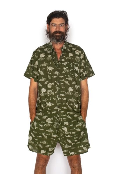 Men's Cotton Shirt - Olive Fish*