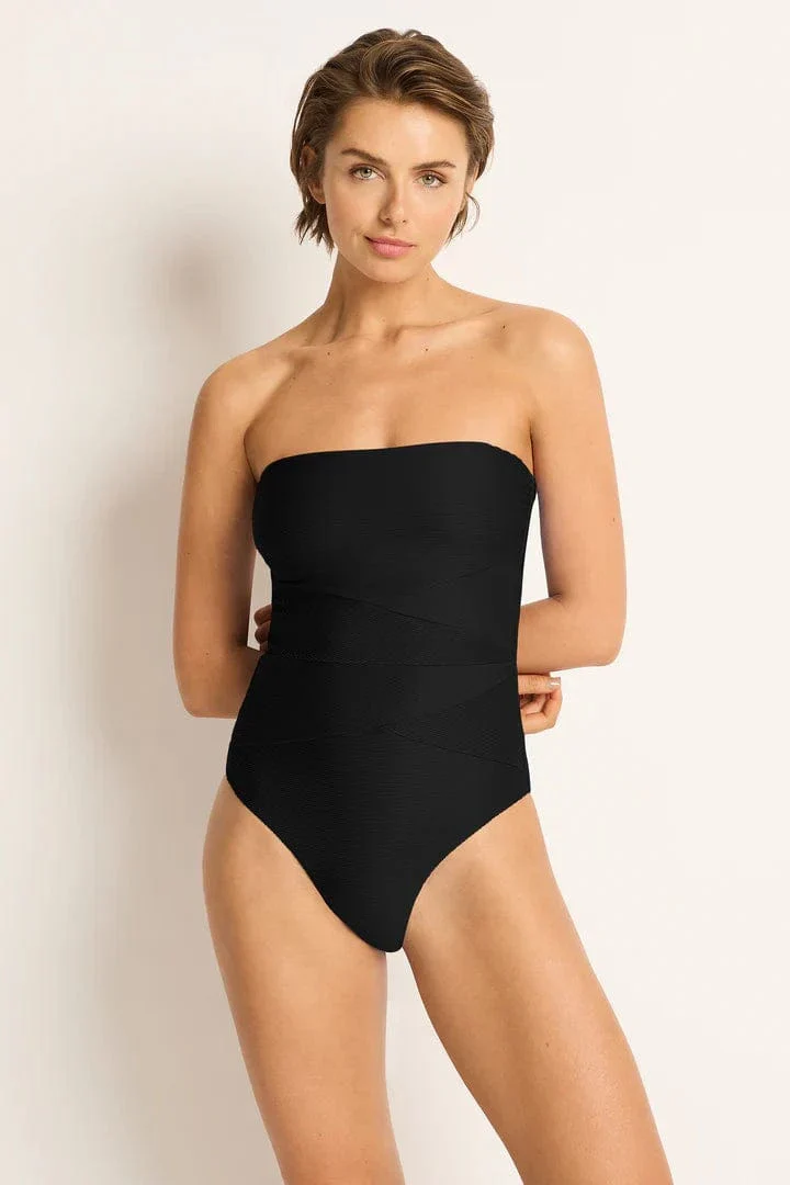 Monte & Lou Rib Bayview Bandeau One Piece - Black