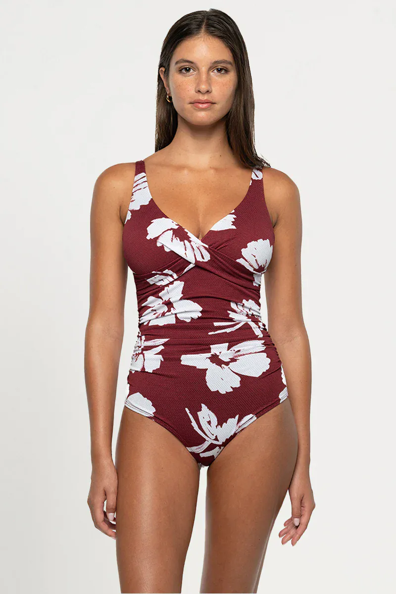 Nip Tuck Whispering Allure Louise Multifit Ruched Front One Piece - Maroon