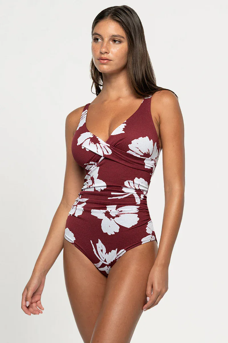 Nip Tuck Whispering Allure Louise Multifit Ruched Front One Piece - Maroon - Image 4