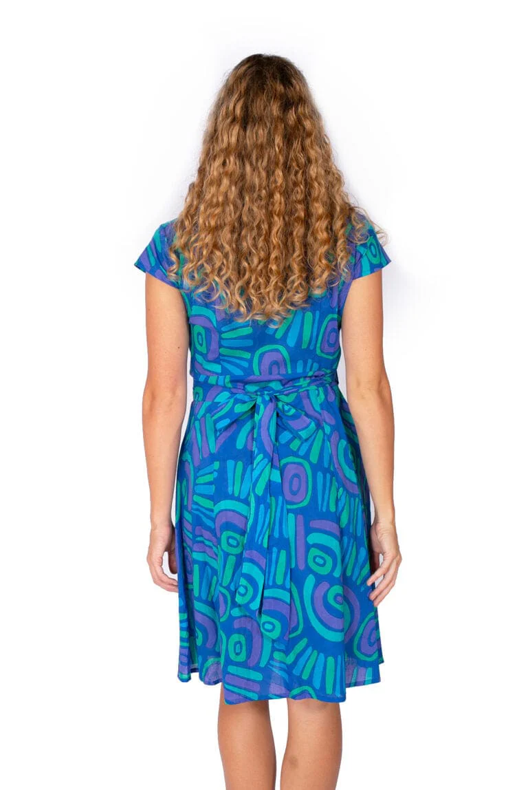 OM Design Rose Wrap Dress - Abstract Blue - Image 2