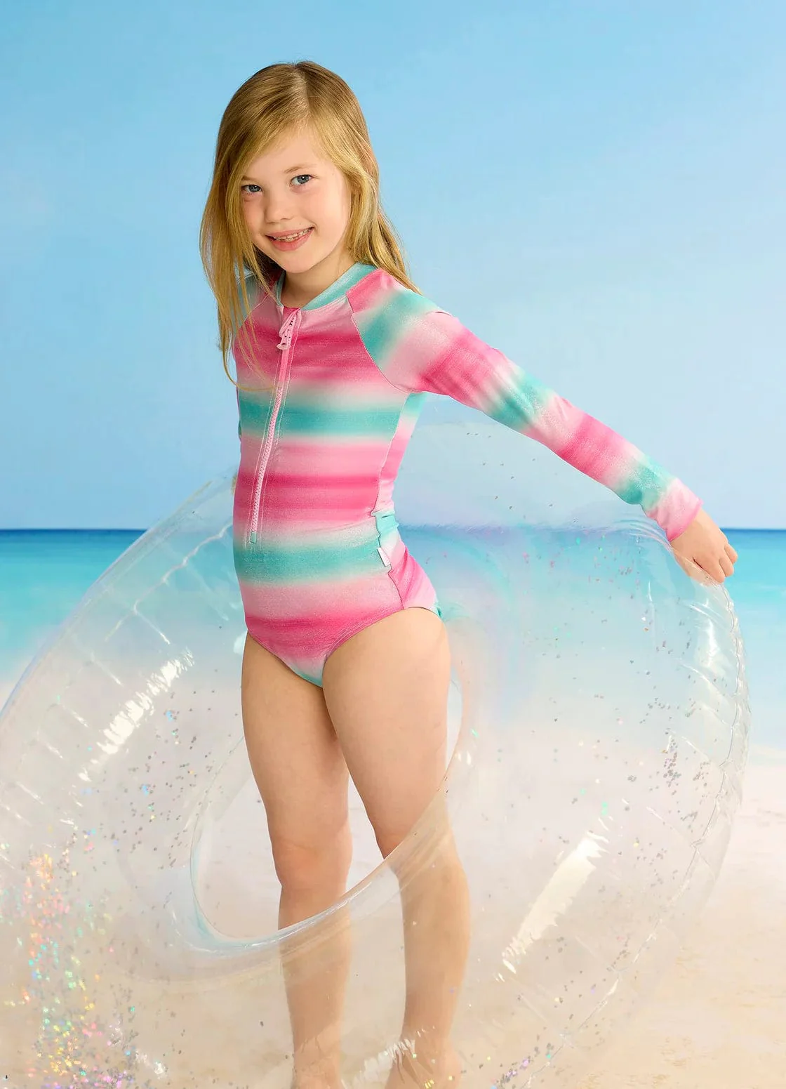 Girls Ombre Zip Front Surfsuit - Ombre
