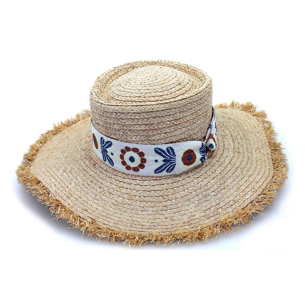 Quinn Raffia Wide Brim - Natural/Ivory/Blue - Image 2