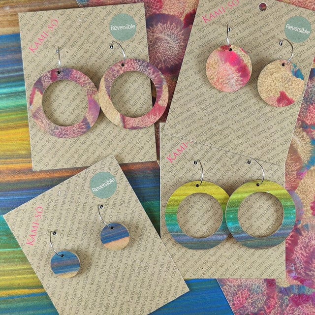 Reversible Circle Hoop Recycled Paper Earrings - Image 6