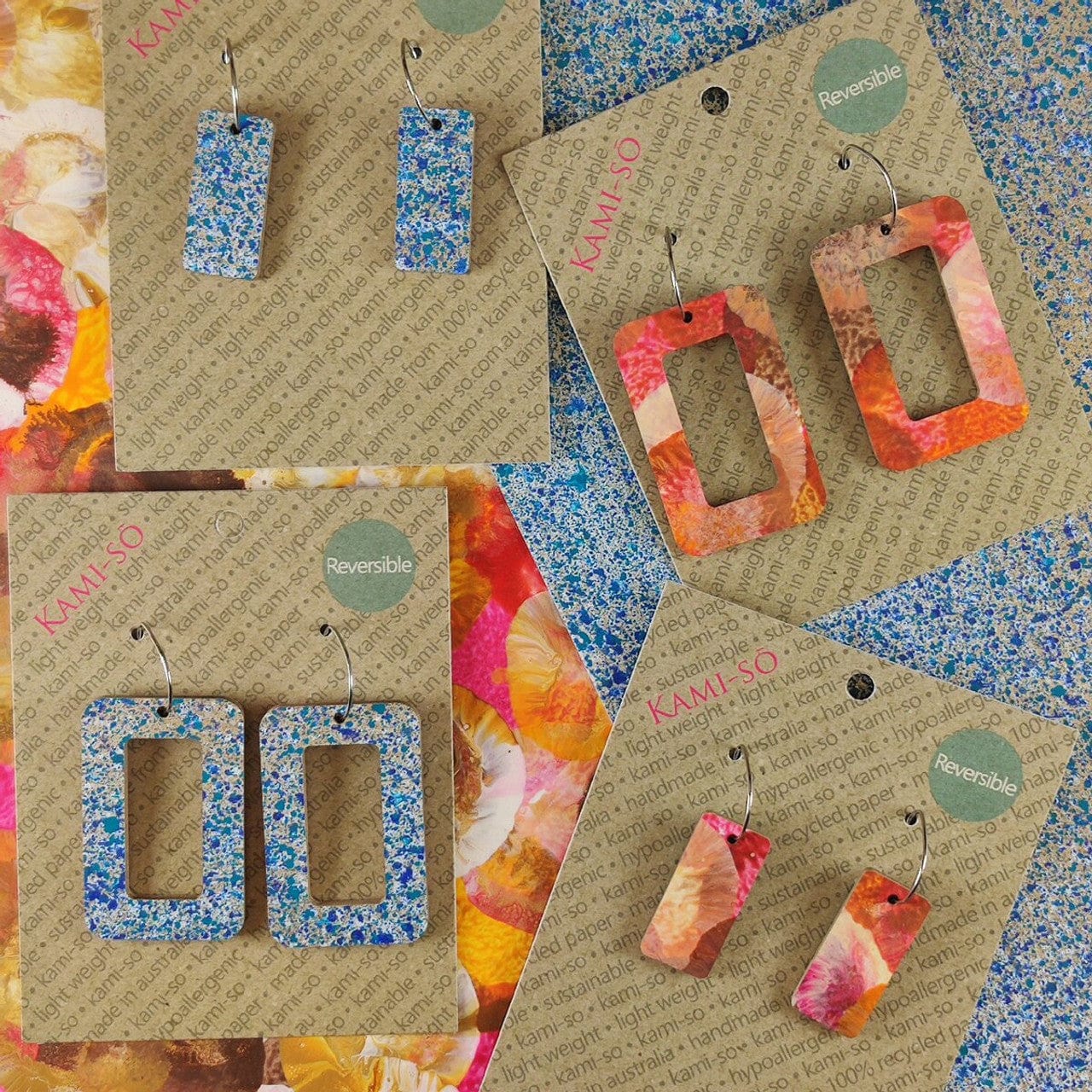 Reversible Rectangle Hoop Recycled Paper Earrings - Image 3
