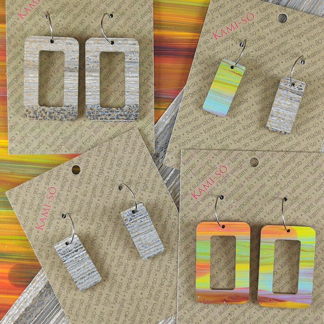 Reversible Rectangle Hoop Recycled Paper Earrings - Image 4