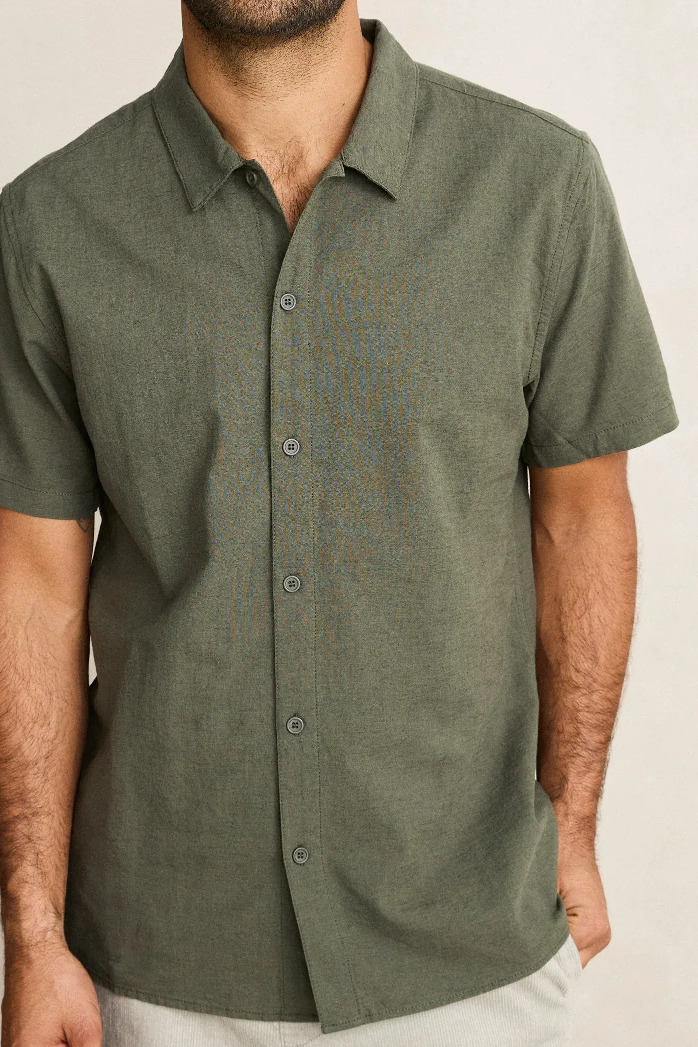 Rhythm Classic Linen Short Sleeved Shirt - Forest Green - Image 3