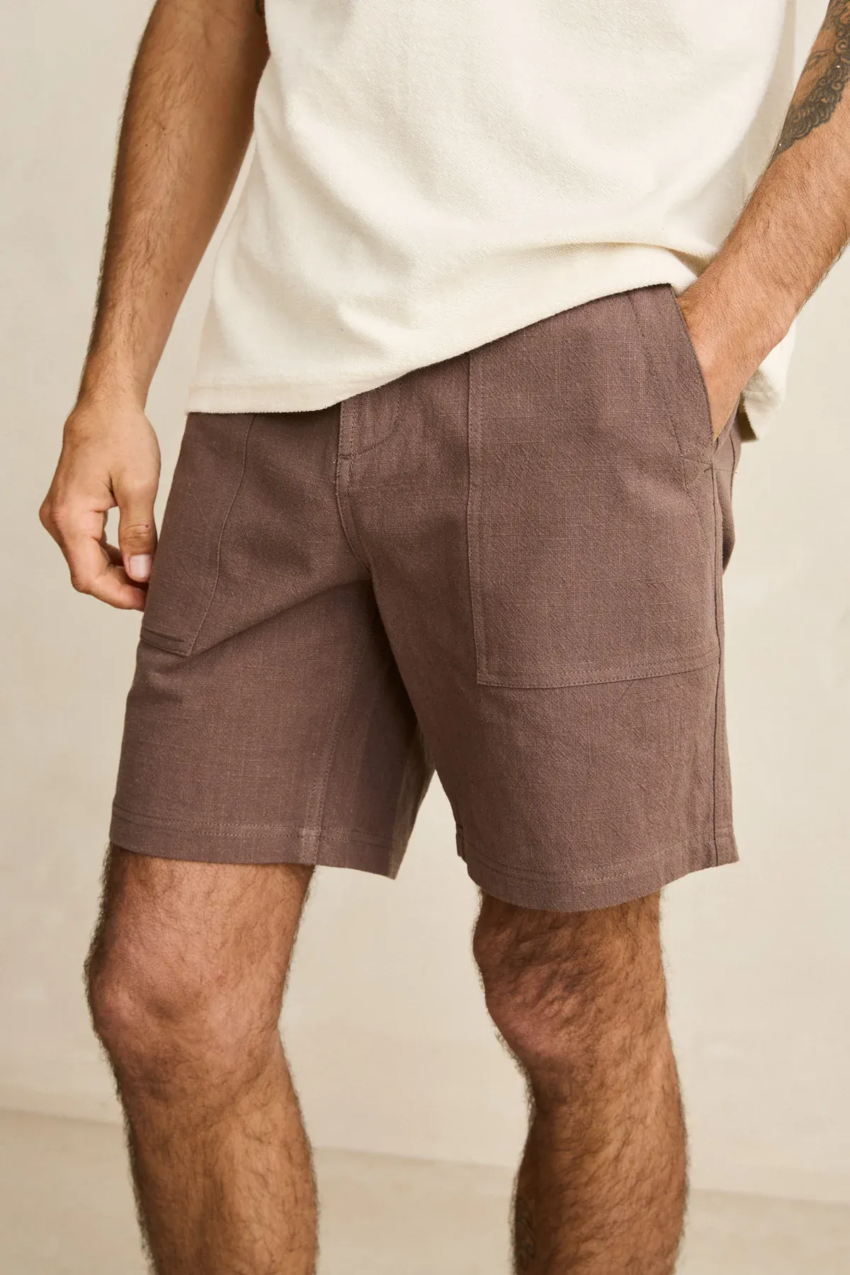Rhythm Worn Path Textured Linen Short - Oak - Image 4