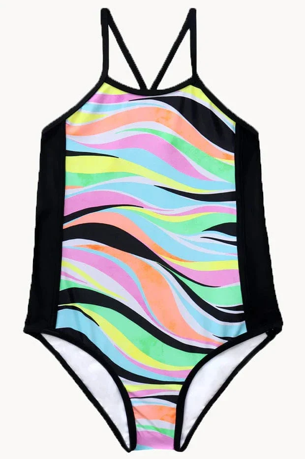 Salty Ink Girls Coastal Wave One Piece - Neon Wave - Image 3
