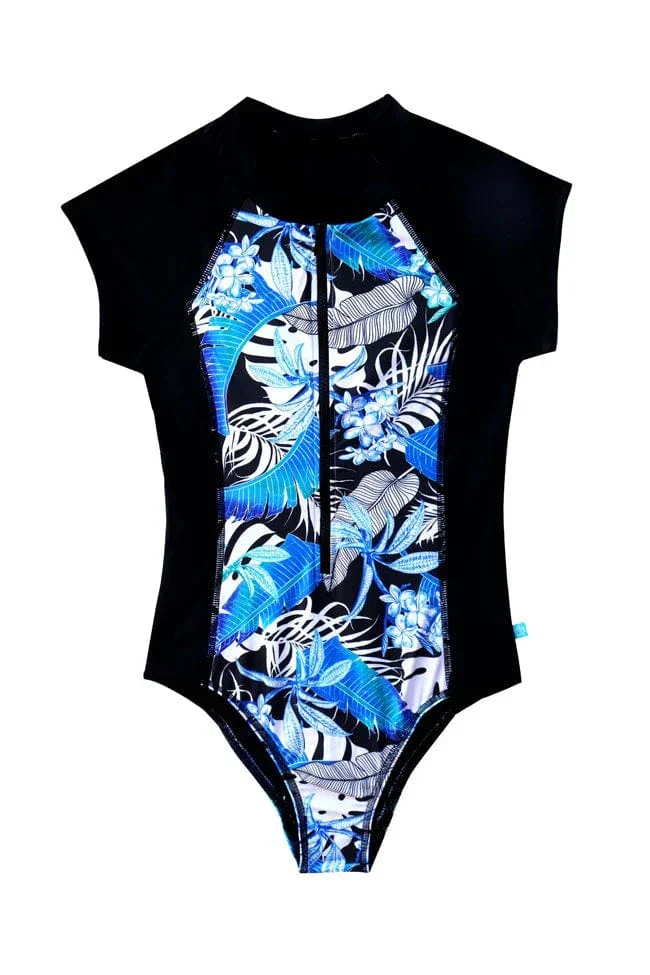 Salty Ink Ladies Kailani Reef Short Sleeve Surfsuit - Blue - Image 4