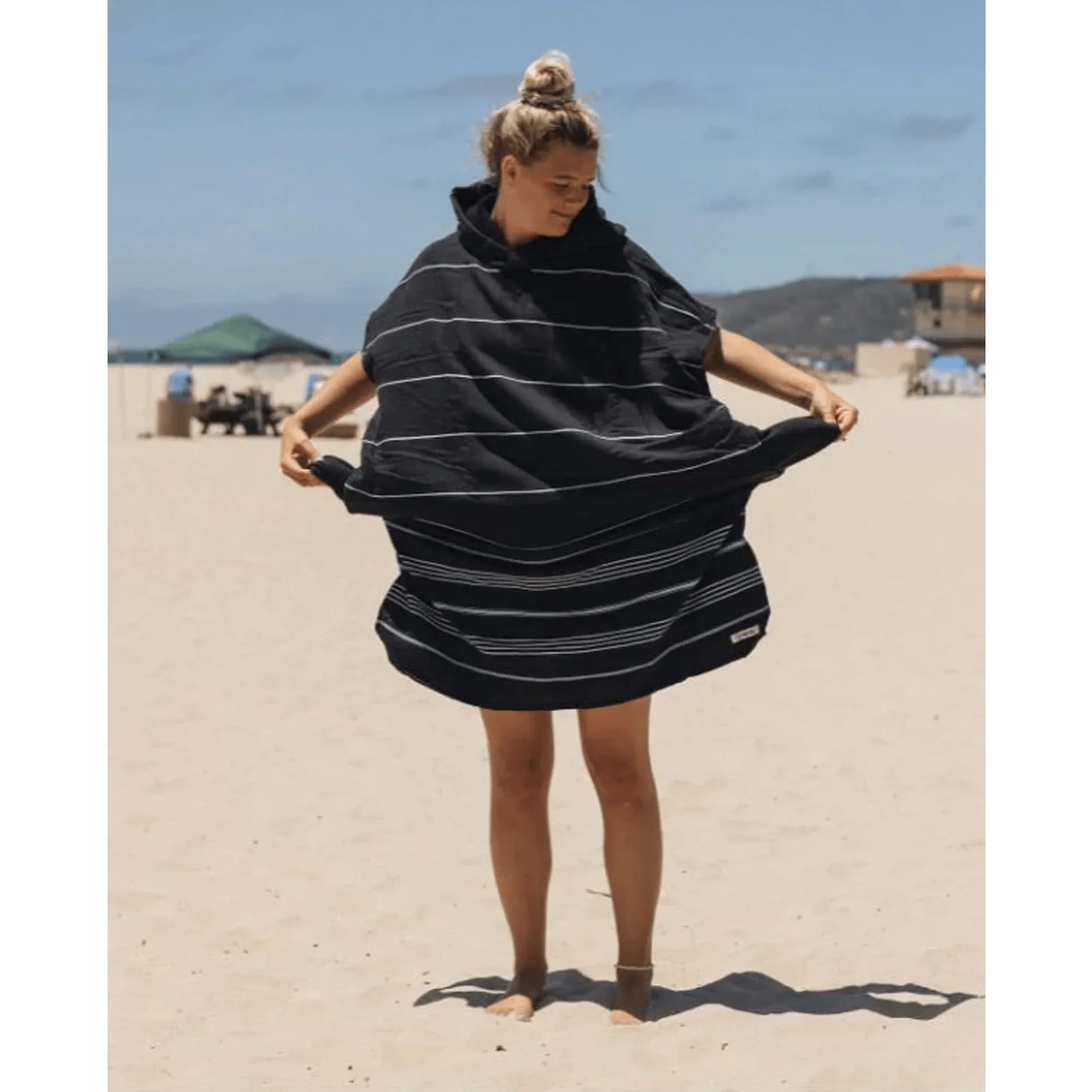 Sand Cloud Classic Stripe Hooded Poncho Beach Towell -Black - Image 2